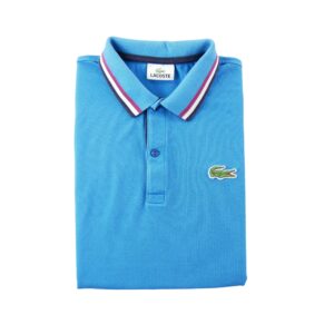 Lacoste polo pique bleu a col contraste