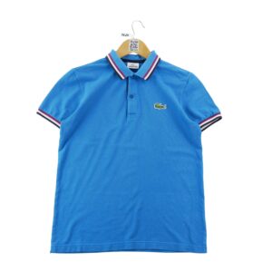Lacoste polo pique bleu a col contraste