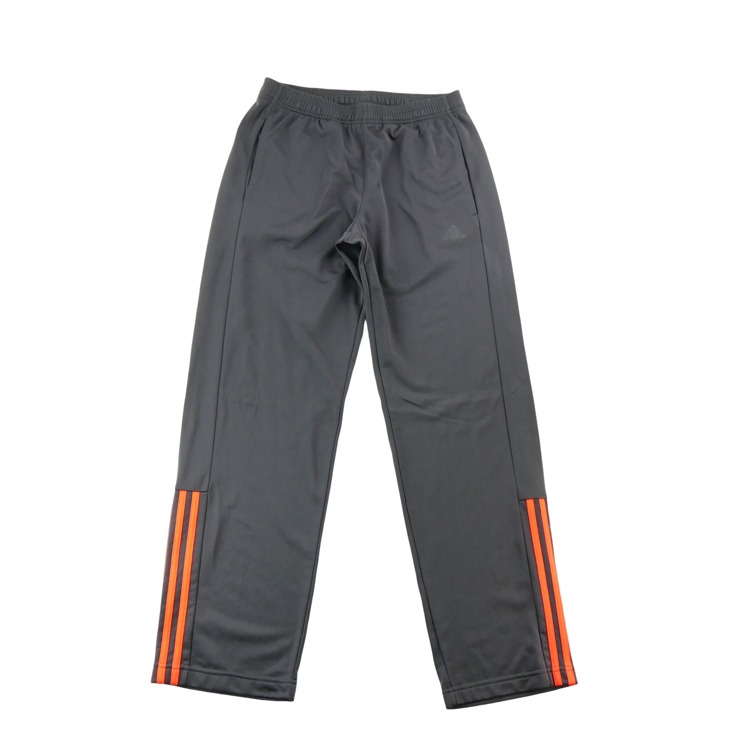 Pantalon de survetement Adidas gris anthracite a trois bandes orange