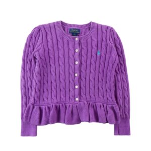 Polo Ralph Lauren cardigan torsade en coton violet enfant
