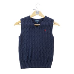 Polo Ralph Lauren pull sans manches torsade enfant bleu marine