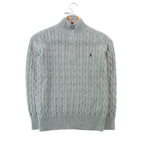 Polo Ralph Lauren pull torsade col camionneur gris