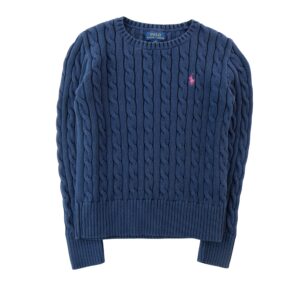Polo Ralph Lauren pull torsade coton Pony rose bleu marine