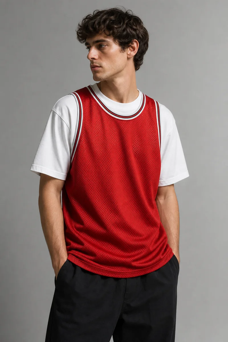 Mannequin portant un maillot de basketball rouge